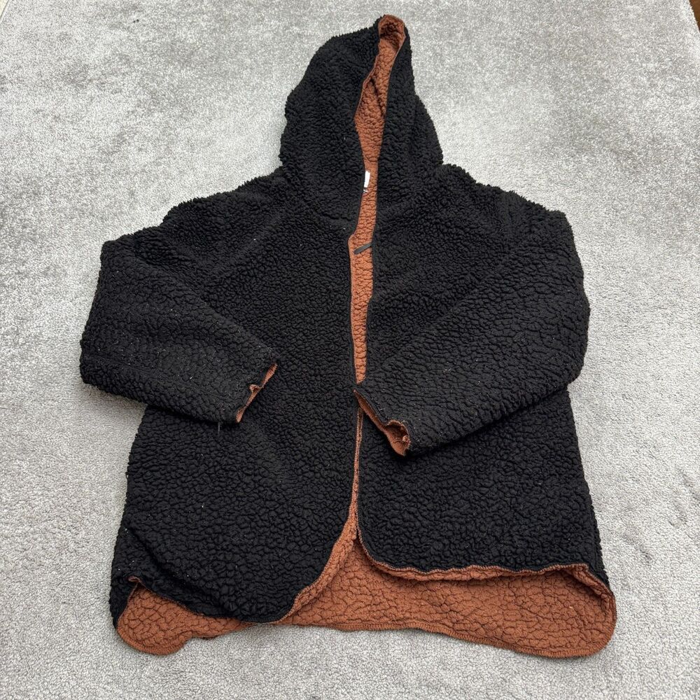 Urban Outfitters Carmella Reversible Sherpa Hoodie Jacket Women XS/S Black Brown